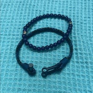 Men's Navy Beaded and Twisted Bracelet Set